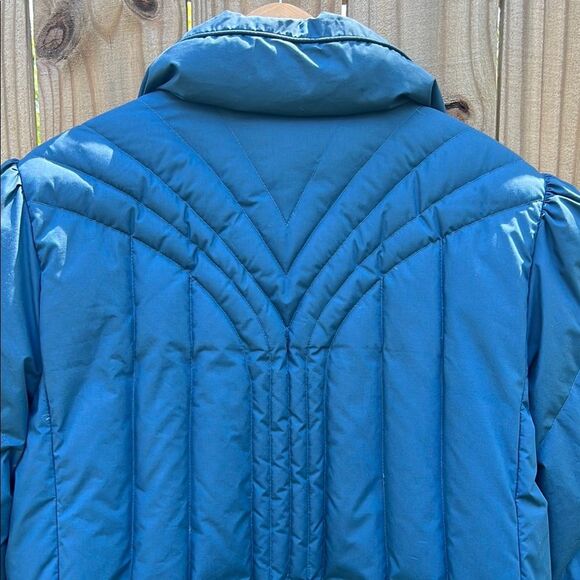 Down Blue Quilted Women's Long Coat Vintage Winter Blue Puffer 80s Rare size 16 - Picture 10 of 16